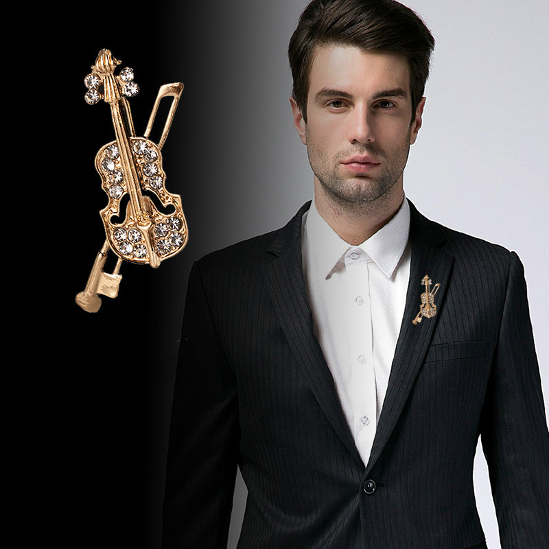 Vintage Brooch Pin - Kryształowa broszka skrzypce Biżuteria Luksusowy sprzęt