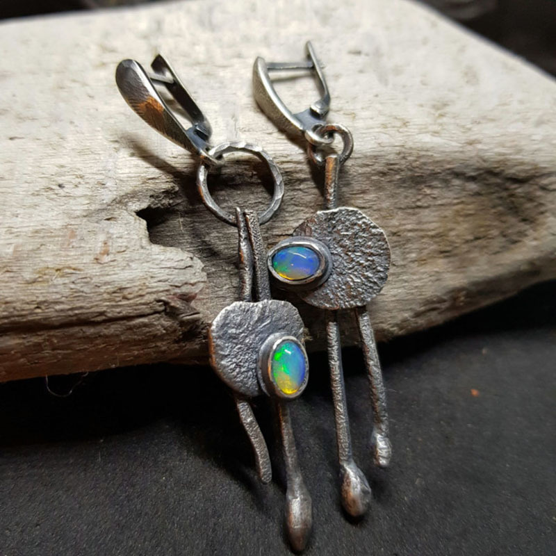Opal Earrings Dangle - Damskie wiszące kolczyki w stylu vintage,