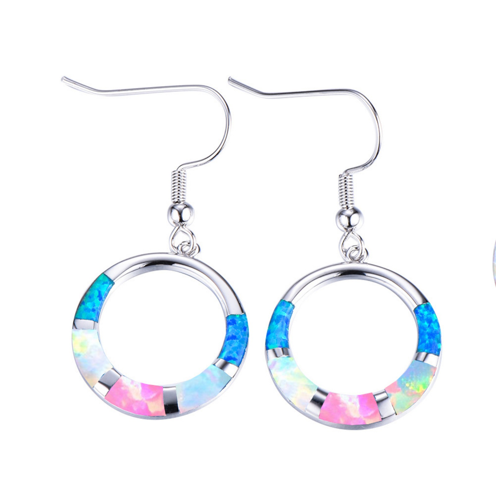 Opal Earrings Dangle - Kolczyki koła z opalem wielokolorowym dla